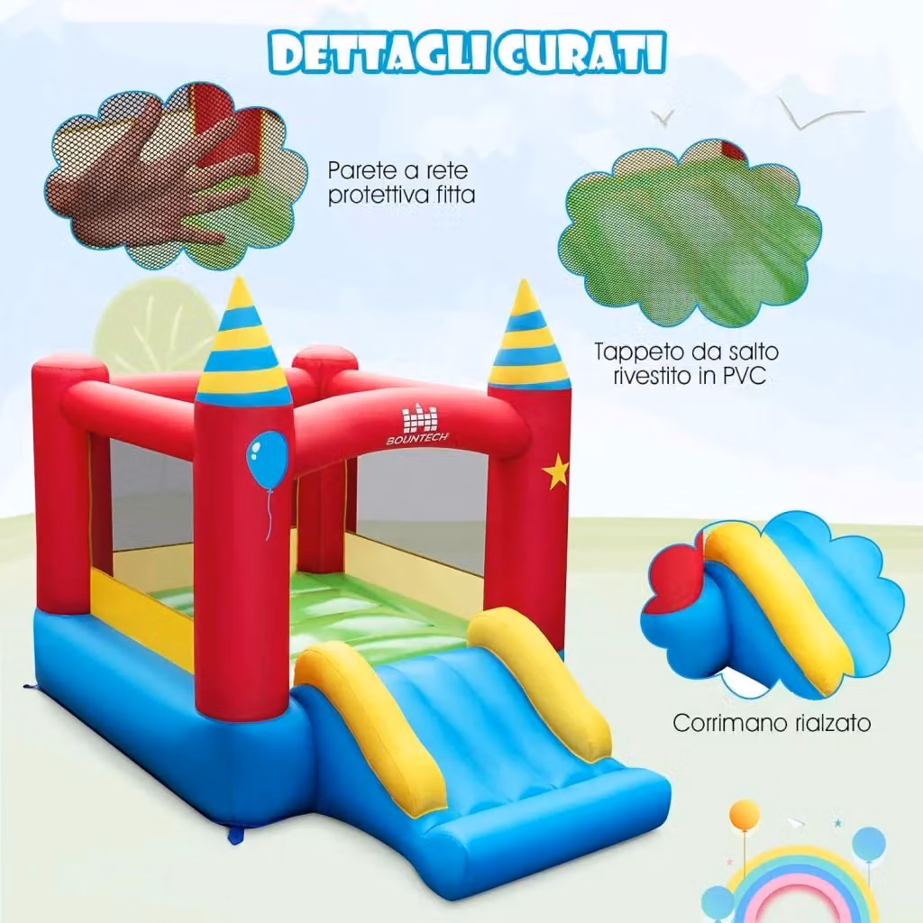 Castello Gonfiabile per Bambini Costway con Scivolo e Rete di Sicurezza, Multicolore, L/P/H: 260 x 190 x 205 cm – 2