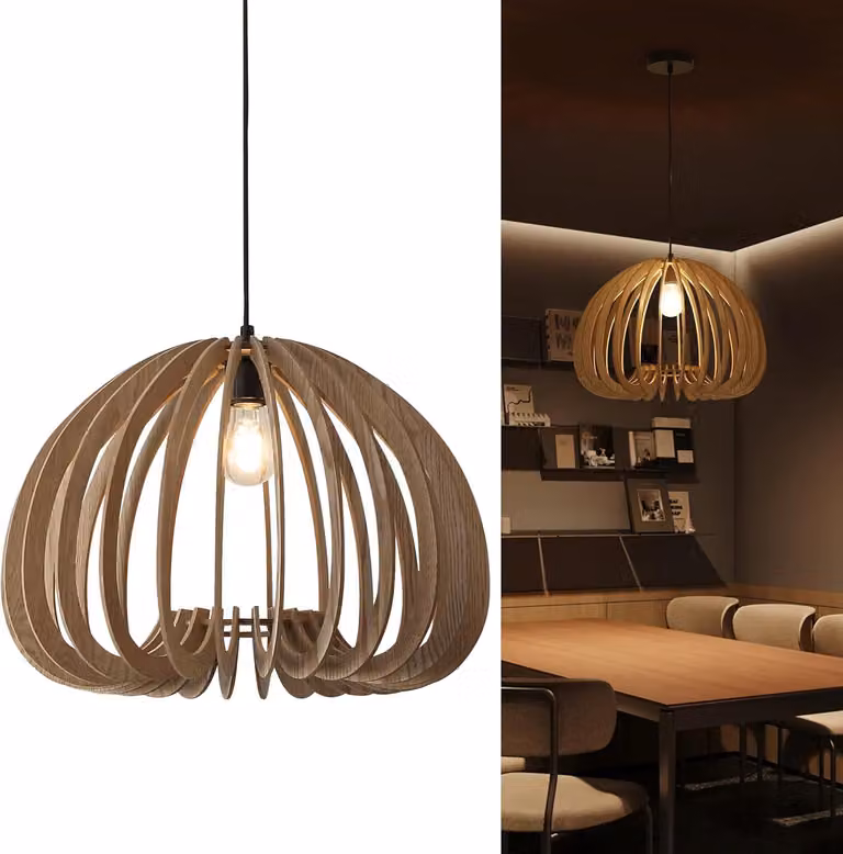 Grande lampada a sospensione moderna in legno MDF in stile retro-vintage per cucina, soggiorno e camera da letto Ø45 cm