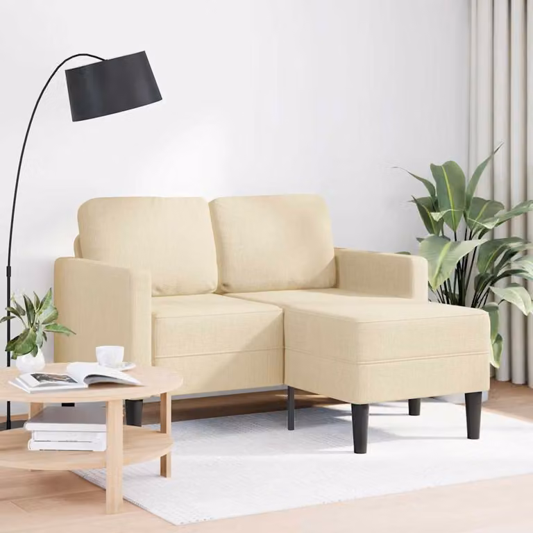 vidaXL Divano 2 Posti con Chaise longue a L Crema 125 cm in Tessuto