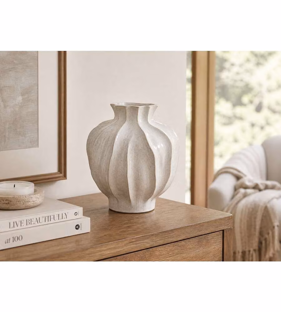 Kaemingk Vaso decorativo in gres bianco 23,3x25,8 cm lucido arredamento