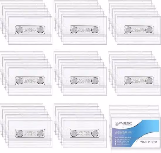 Set di 60 etichette di identificazione magnetiche trasparenti in plastica, dimensioni: 9 x 5,5 cm