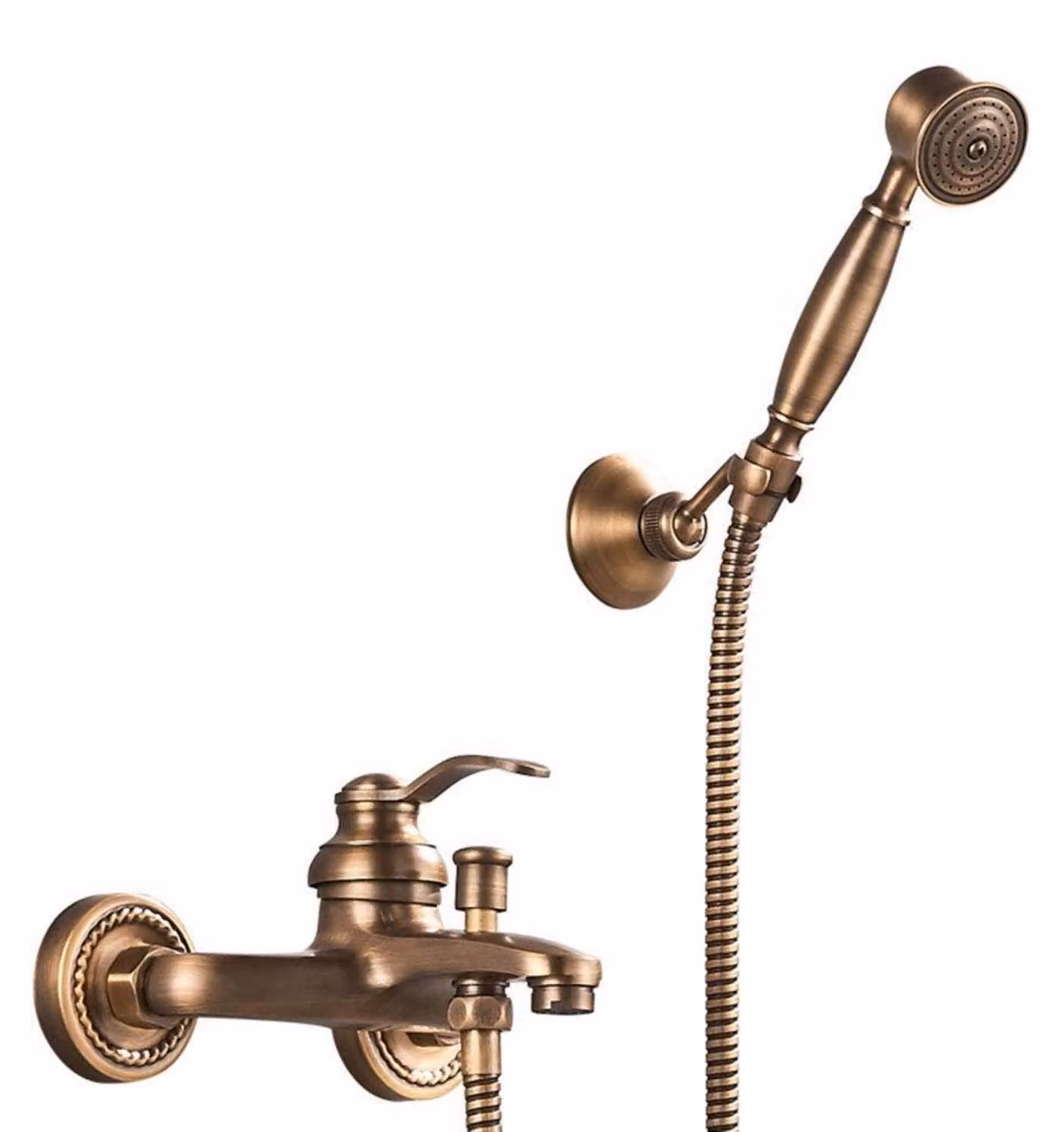Miscelatore per vasca da bagno da montare a parete, con doccetta manuale e deviatore, stile retrò in bronzo