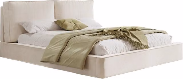 Letto matrimoniale 180x200 imbottito con rete a doghe， testiera alta 105， beige in tessuto morbido， stile moderno per camera da letto elegante， senza materasso