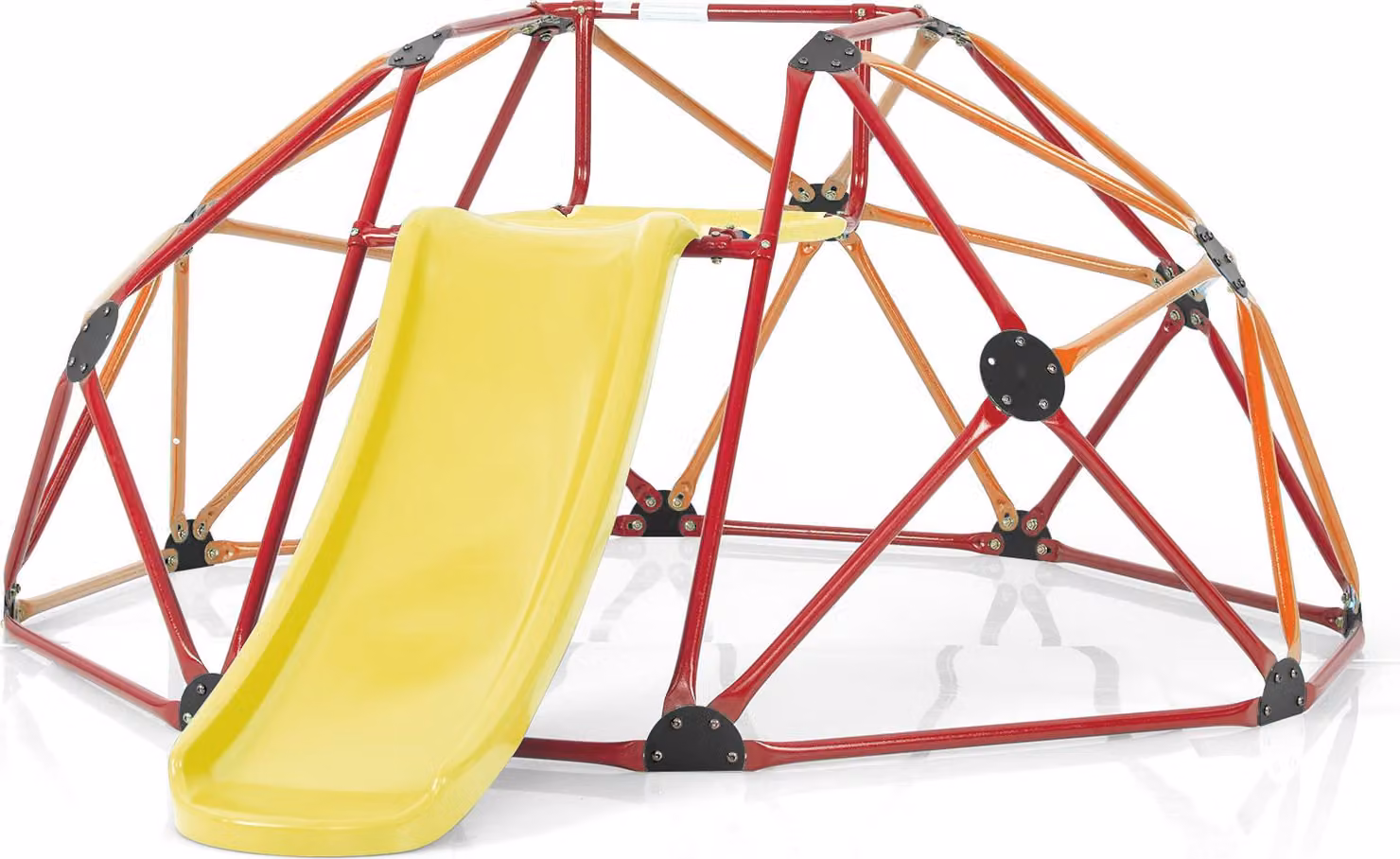 COSTWAY Cupola di arrampicata Ø183cm con scivolo e piattaforma in tessuto, struttura di arrampicata a forma di cupola fino a 180kg, parco giochi per bambini da 3 anni arancione, rosso