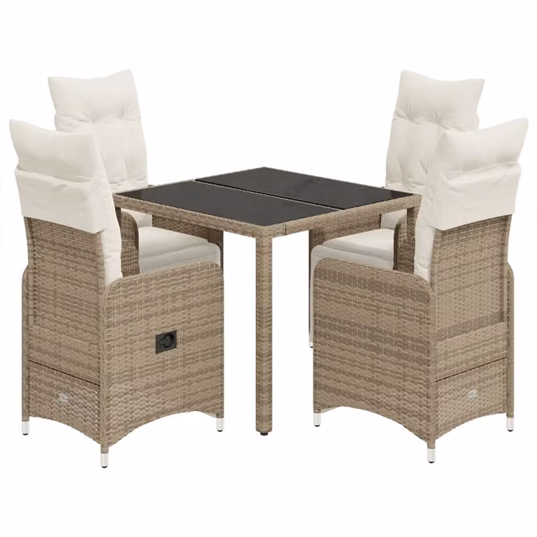 Set Bistrò da Giardino 5 pz con Cuscini in Polyrattan Marrone