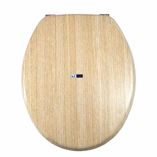 BM 7018 Copriwater Sedile Tavoletta WC Universale Coperchio Toilet Seat Bagno Beige Legno Grano Chiaro, Misura Standard Fissaggio dal Basso Cerniere Incluse in Acciaio