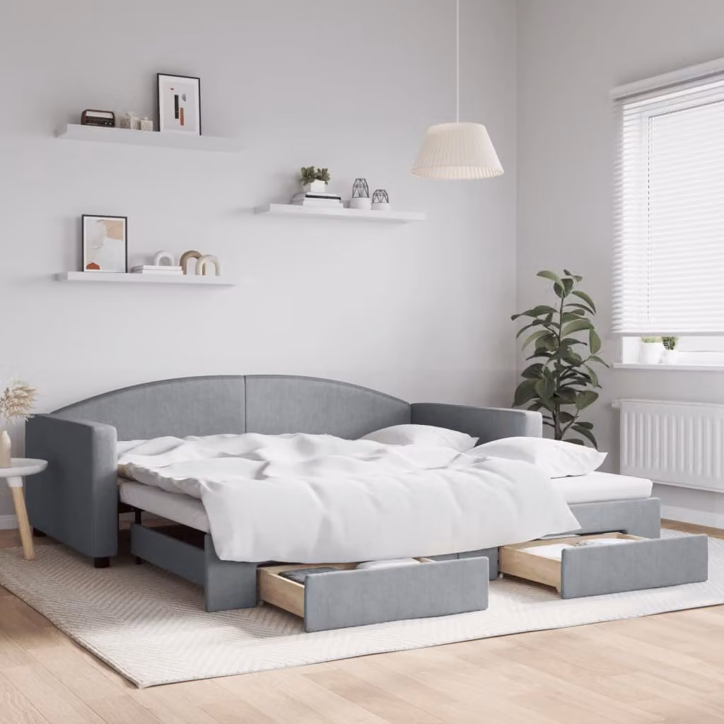Maison Exclusive - Divano letto estraibile con cassetti, grigio chiaro, 100x200 cm, tessuto