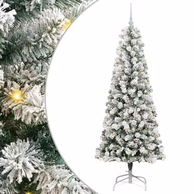 Albero di Natale artificiale moderno vidaXL con rami pieghevoli e luci LED bianco caldo, Altezza: 180 cm