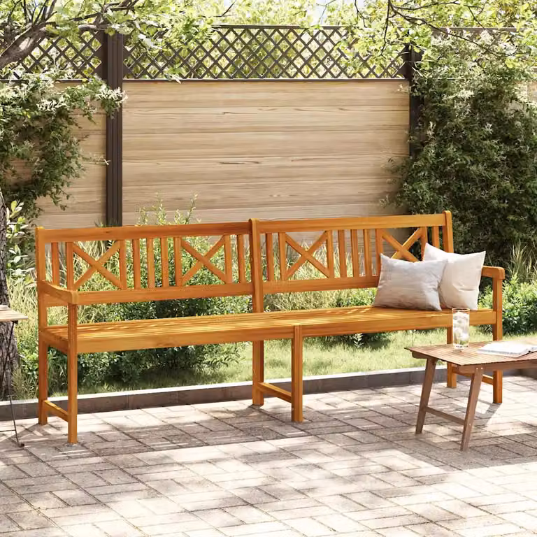 Panchina da esterno vidaXL in legno di acacia naturale marrone con braccioli L: 220 cm, P: 56 cm, H: 90 cm