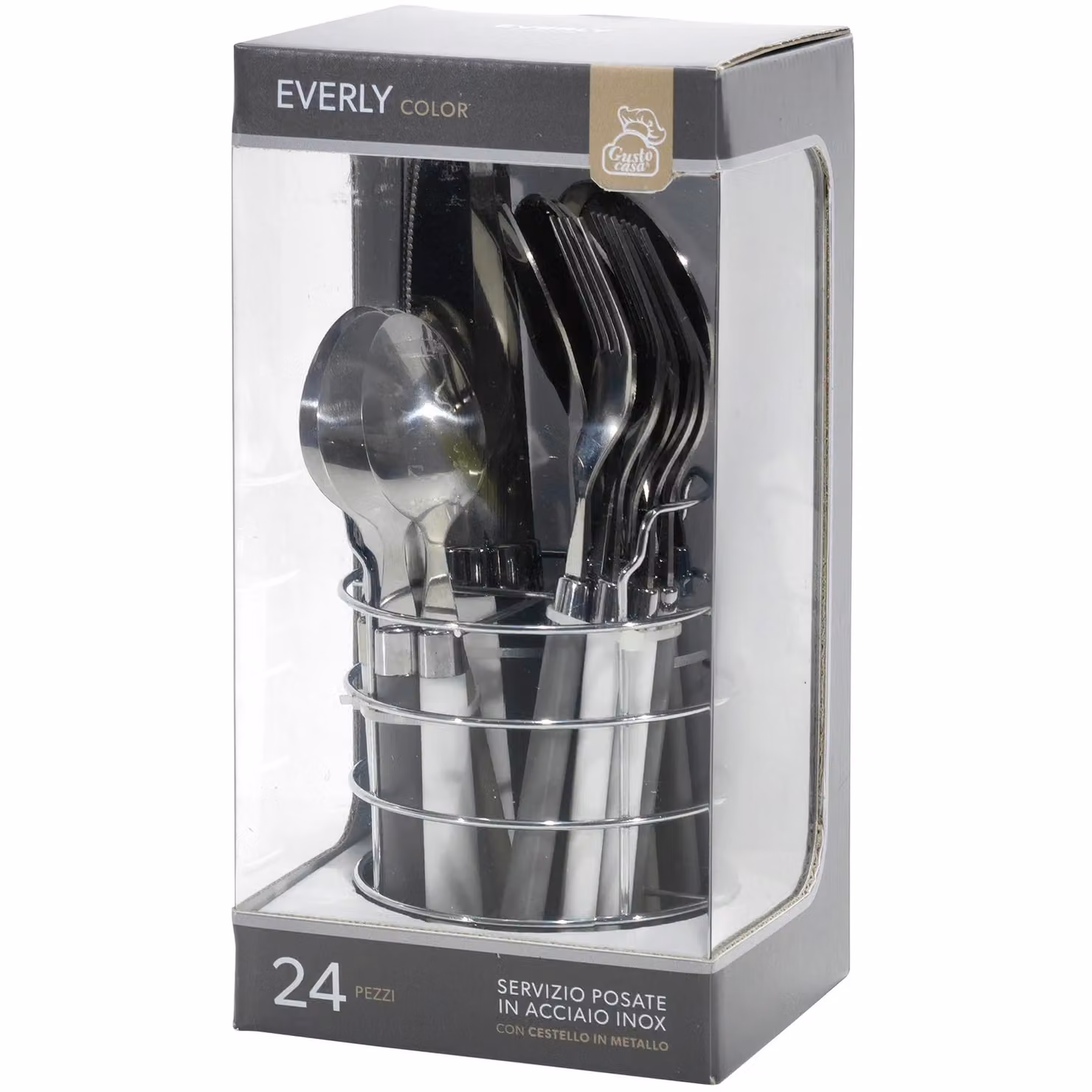 Servizio posate Everly Color Gusto Casa in acciaio inox, 24 pezzi, disponibile in nero, grigio, bianco o beige – 2
