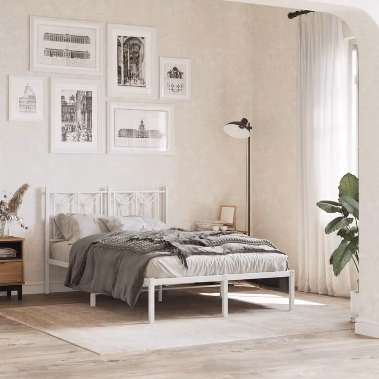 vidaXL Giroletto con Testiera in Metallo Bianco L/P/H: 120 x 200 x 90 cm