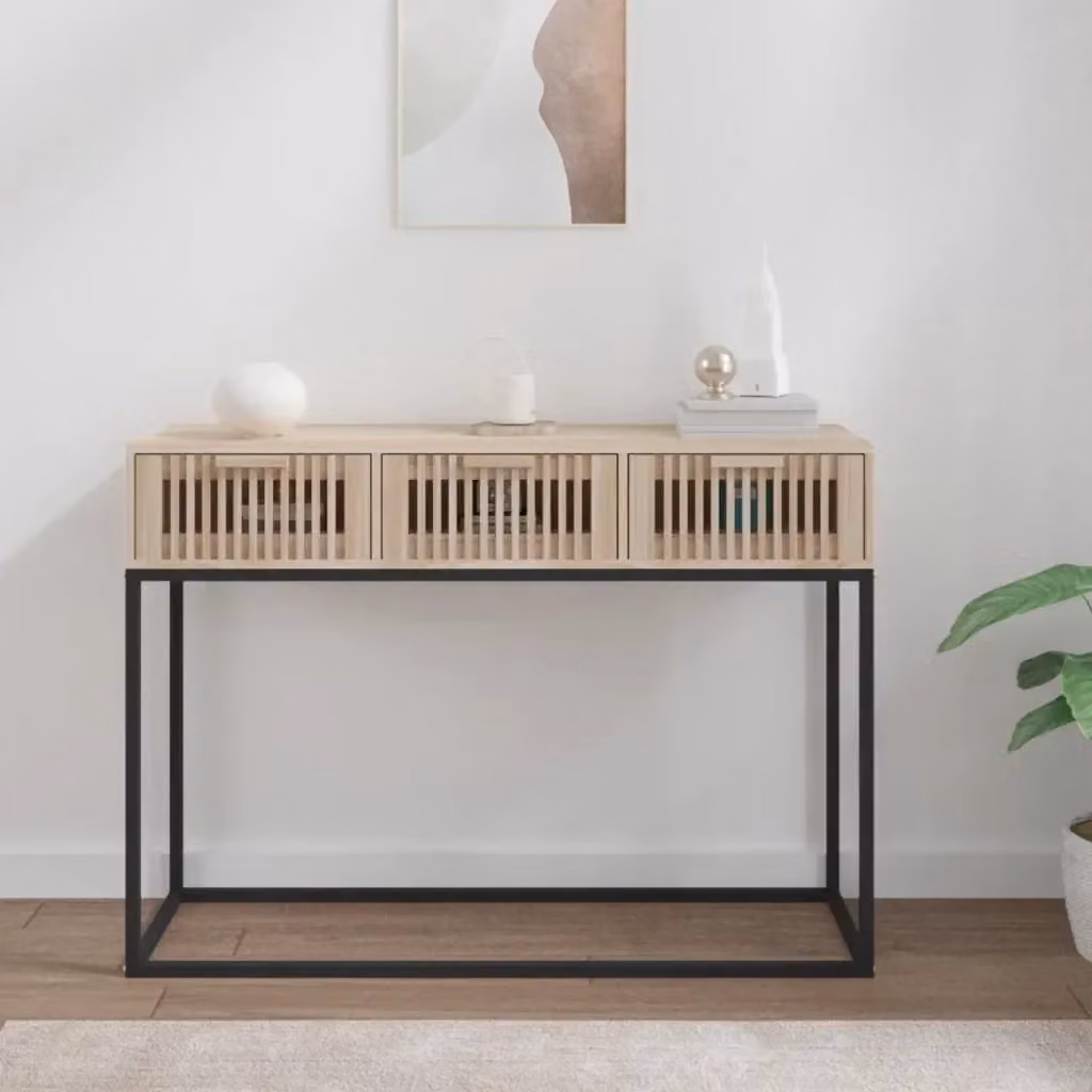 Tavolino Consolle Design In in Legno di Pino e Metallo Marrone per Ingresso, L/P/H: 105 x 30 x 75 cm – 2