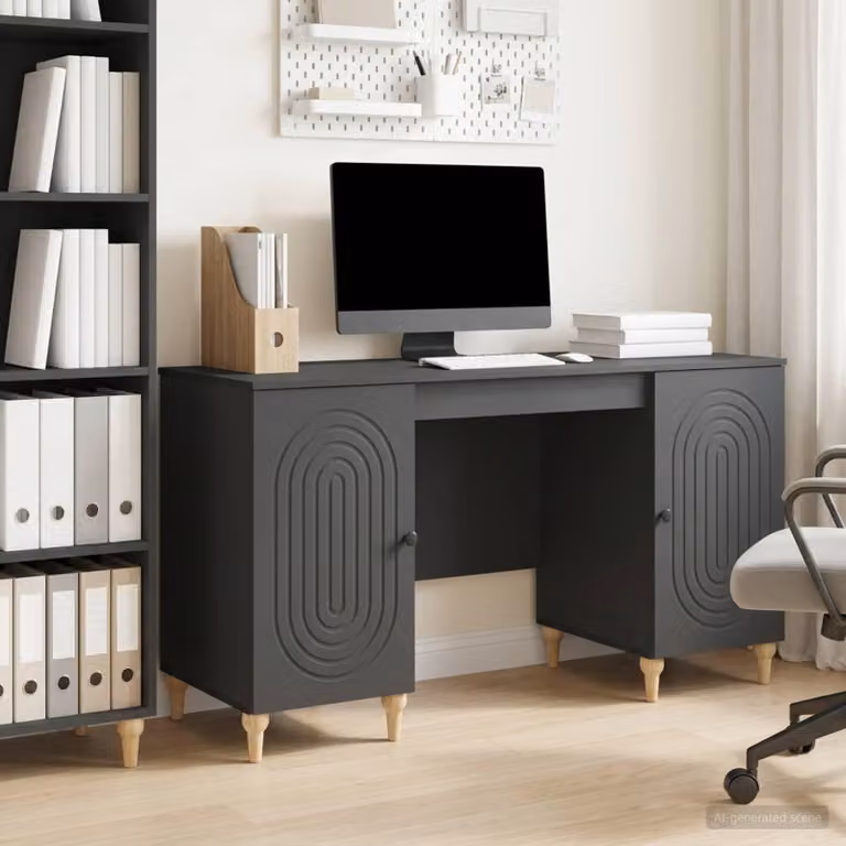 Maison Exclusive - Scrivania nera, dimensioni 142,5 x 50 x 75 cm, realizzata in materiale composito di legno