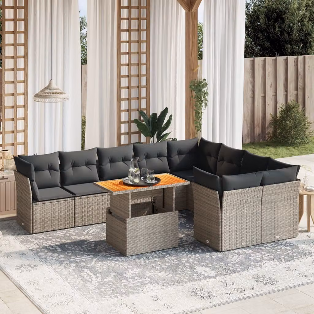 Maison Exclusive - Set Divano da Giardino 10 pz con Cuscini Grigio in Polyrattan