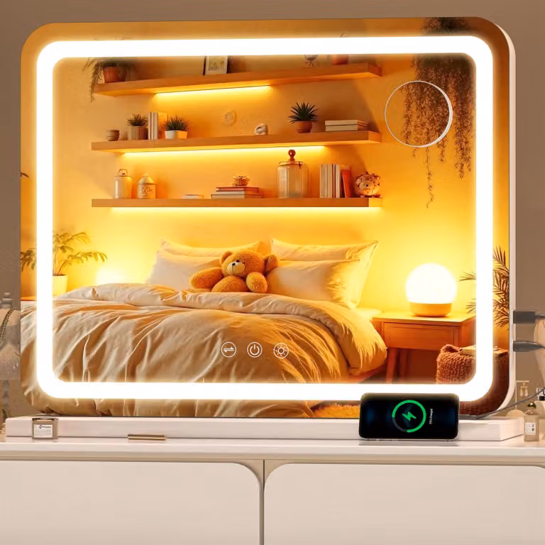 Specchio da trucco a LED, 58x46 cm, ingrandimento 10x, 3 temperature di colore, controllo touch