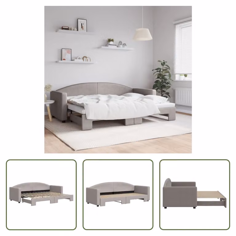 The Living Store letto da giorno allungabile taupe 80x200 cm in tessuto