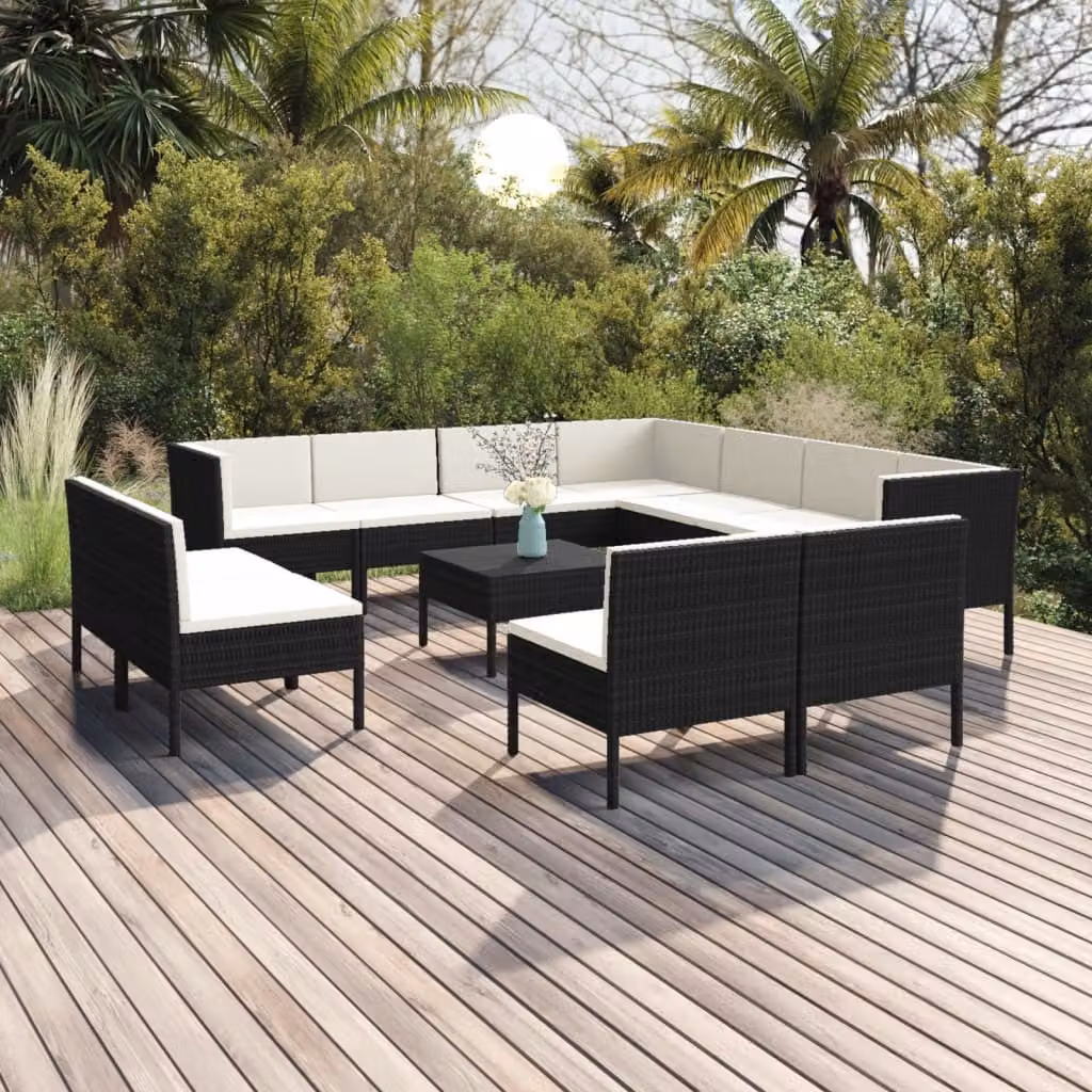 Maison Exclusive - Set da giardino 12 pezzi con cuscini in polyrattan nero