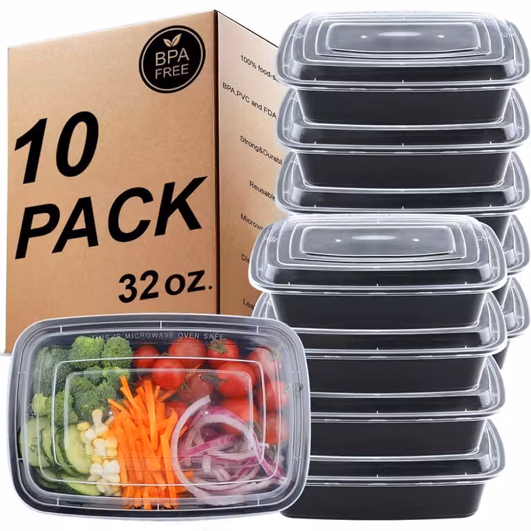 Contenitore per la preparazione dei pasti, 1 scomparto, ermetico, senza BPA, riutilizzabile, confezione da 10, capacità 32 once