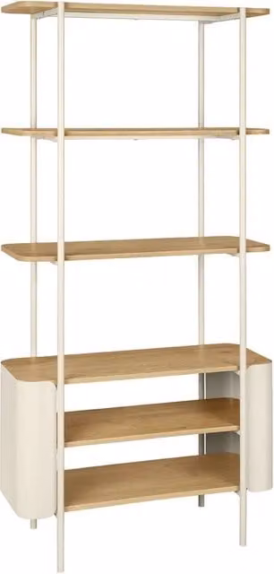 Libreria in metallo curvato e legno a 6 livelli, beige