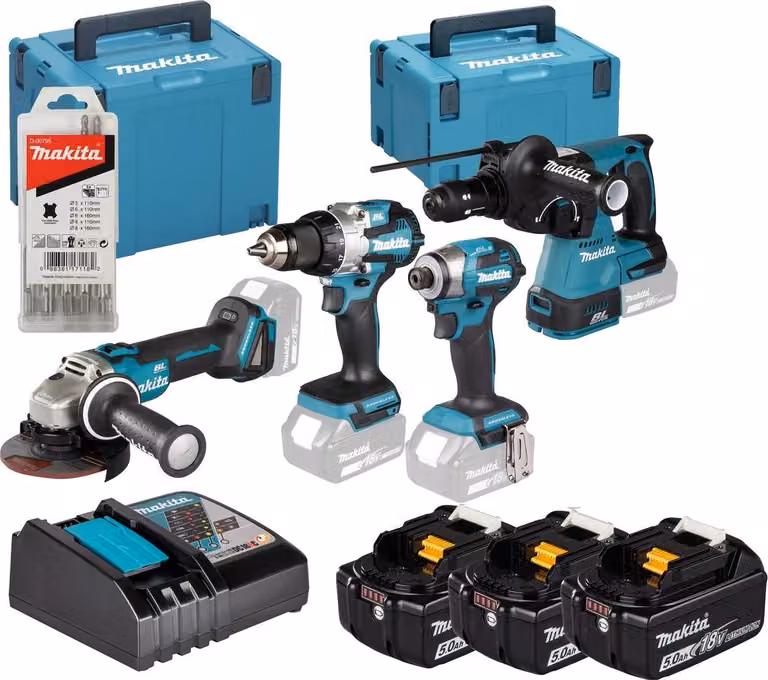 Makita DLX4196JX1 Kit combinato Set di utensili LXT incl. tre batterie da 5,0 Ah Caricabatterie rapido e MAKPAC