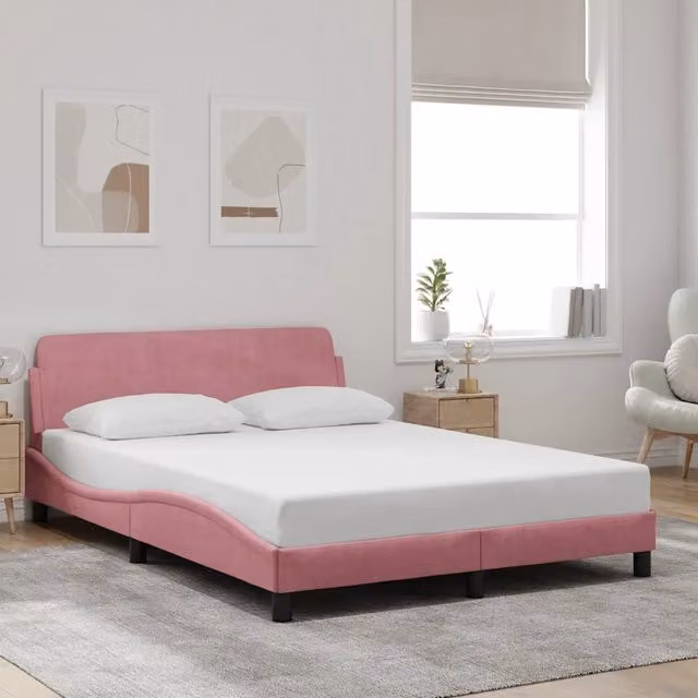 Letto con Testiera Dover rosa in velluto vidaXL L/P: 140 x 190 cm