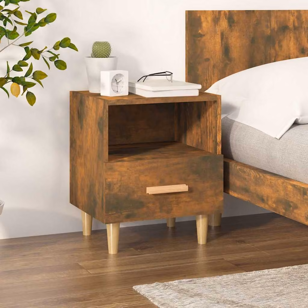 Comodino vidaXL in stile scandinavo in legno color rovere fumo, L 40 cm x P 35 cm x H 47 cm