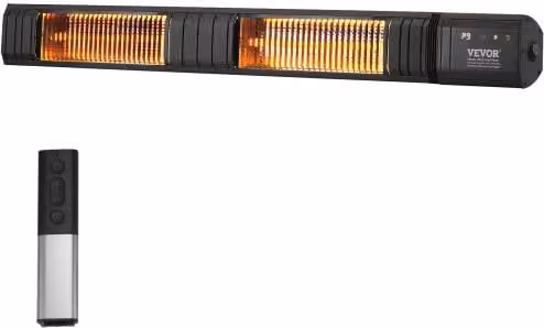 VEVOR Riscaldatore a Infrarossi 3000 W Riscaldatore Elettrico a Infrarossi per Ambienti con Telecomando, Protezione IP65 con 9 Velocità e Temporizzatore, per Portico, Cortile, Montaggio a Parete