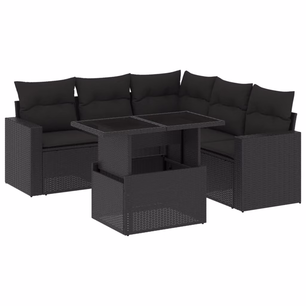 Set Divano da Giardino 6 pz con Cuscini Nero in Polyrattan