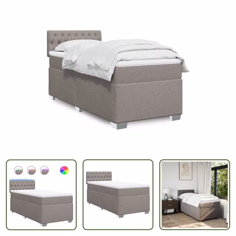 The Living Store Letto a molle con materasso Taupe 80x200 cm in tessuto