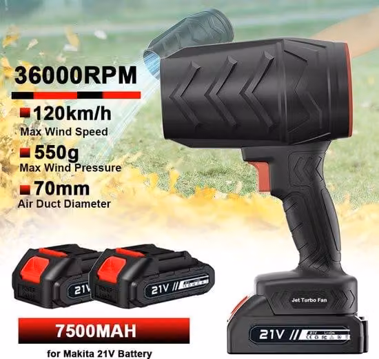 Turbofan senza fili con batteria da 21 V, 36.000 giri/min