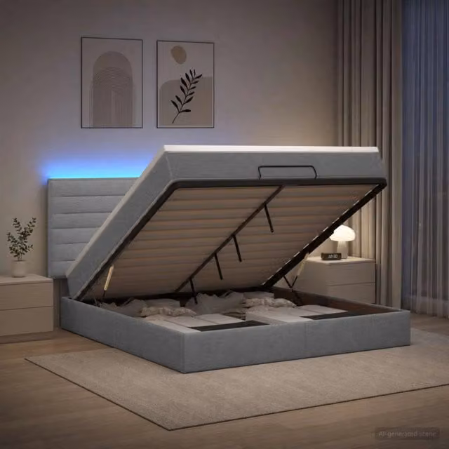Letto Ottomano con Materasso Ibrido e Illuminazione LED vidaXL, Grigio e Bianco, L/P/H: 160 x 200 x 88 cm
