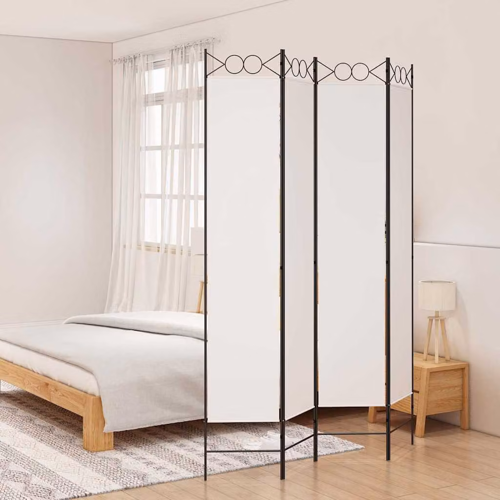 Divisorio a 4 Pannelli vidaXL Bianco in Tessuto e Metallo L: 160 cm, H: 220 cm