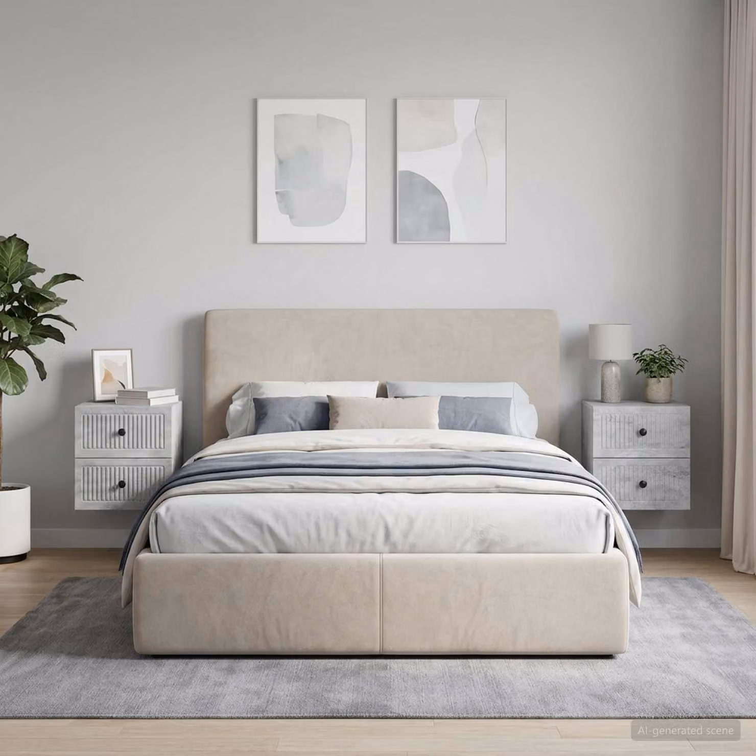 Set di 2 comodini sospesi vidaXL in stile moderno, colore grigio cemento, L: 33 cm, P: 34,5 cm, H: 40 cm