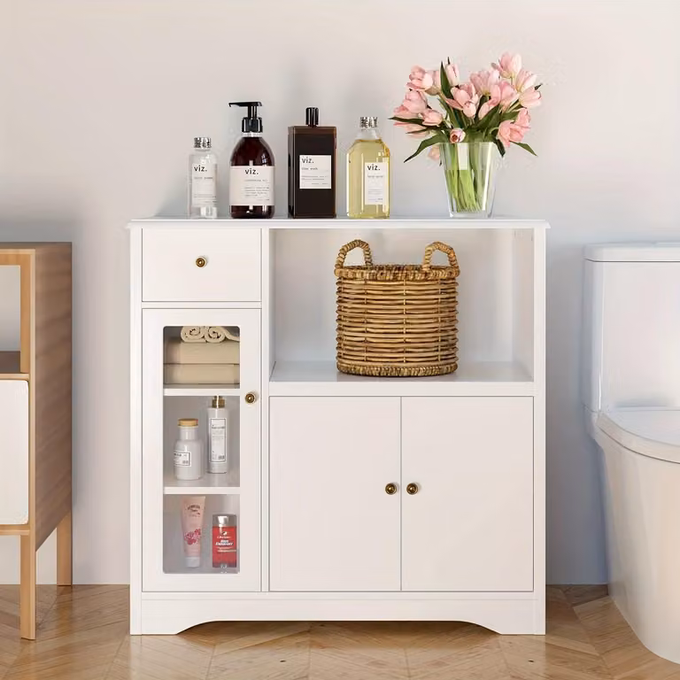 Mobile da cucina con vano per il microonde, ripiani regolabili e ante, ideale per la sala da pranzo, colore bianco