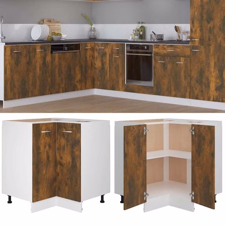 Armadietto da cucina moderno vidaXL Lyon in rovere fumo con ante a battente e ripiani interni, L: 75,5 cm, P: 75,5 cm, H: 81,5 cm