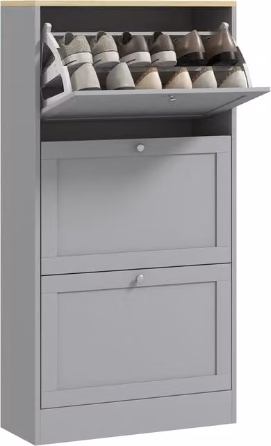 Scarpiera XYLO con 3 ante ribaltabili grigio opaco, capacità 18 paia, L: 60 cm, P: 23,5 cm, H: 115 cm