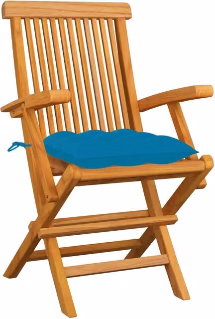 Set di 6 sedie pieghevoli vidaXL in legno di teak con cuscini azzurri per giardino e terrazza