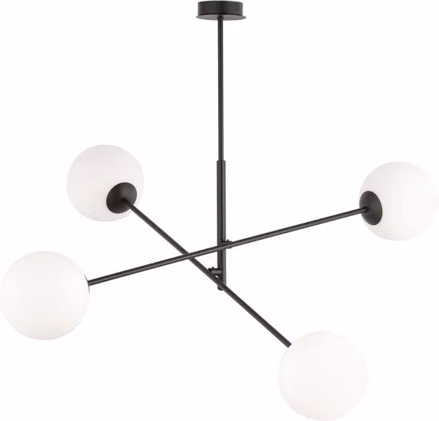 Lampadario 4 Luci Udden In Acciao Nero Con Bracci Regolabili E Vetro Opale