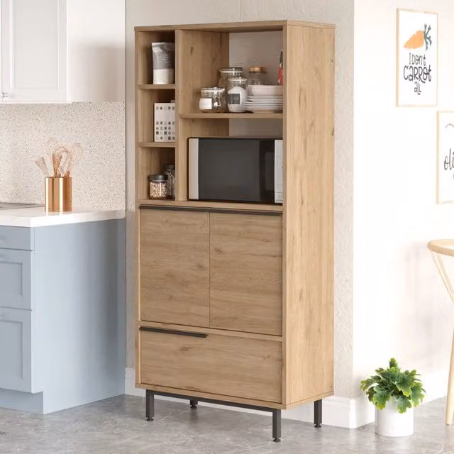 Madia Cinisi DMORA con 4 ripiani e ante a battente, colore Marrone Rovere, L: 75 cm, P: 36 cm, H: 162 cm
