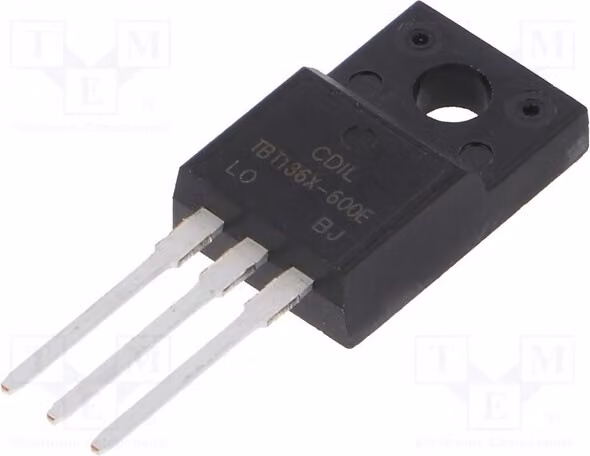 3x Triac, corrente di cortocircuito: 25A, modello BT136X-600E, triac per montaggio su circuito stampato, 600V, 4A, confezione da 3, senza imballaggio, fattore di potenza: 10/25mA