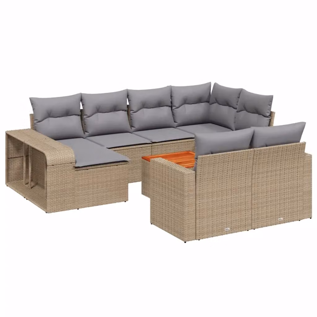 vidaXL Set Divani da Giardino 11 pz in Polyrattan con Cuscini Beige e Tavolino da Esterno – 2
