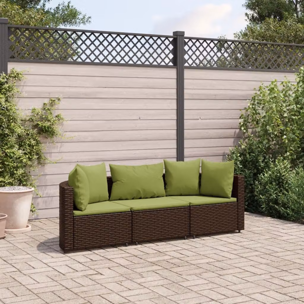 Maison Exclusive - Set Divano da Giardino 3 pz con Cuscini Marrone in Polyrattan