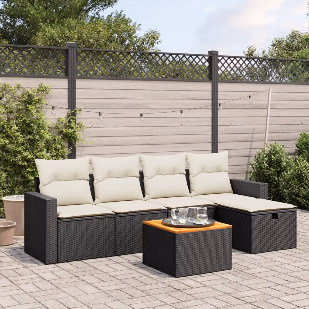 Set Divano da Giardino a L vidaXL 6 pz con Cuscini Nero e Acciaio Verniciato a Polvere – 1