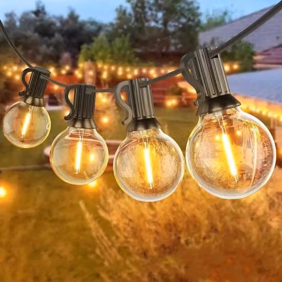 Stringa di Luci Vintage con Lampade a Sfera in Vetro Bianco Caldo per Esterno e Natale, Lunghezza: 15 m