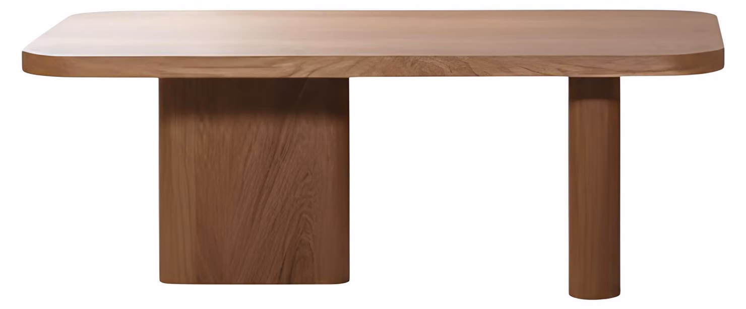 Tavolino minimalista, arredamento moderno, angoli arrotondati, colore marrone