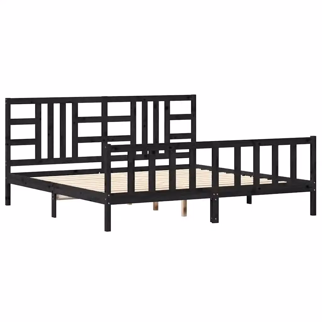 Letto con testiera vidaXL in legno massello di pino nero stile rustico 200x200 cm – 2