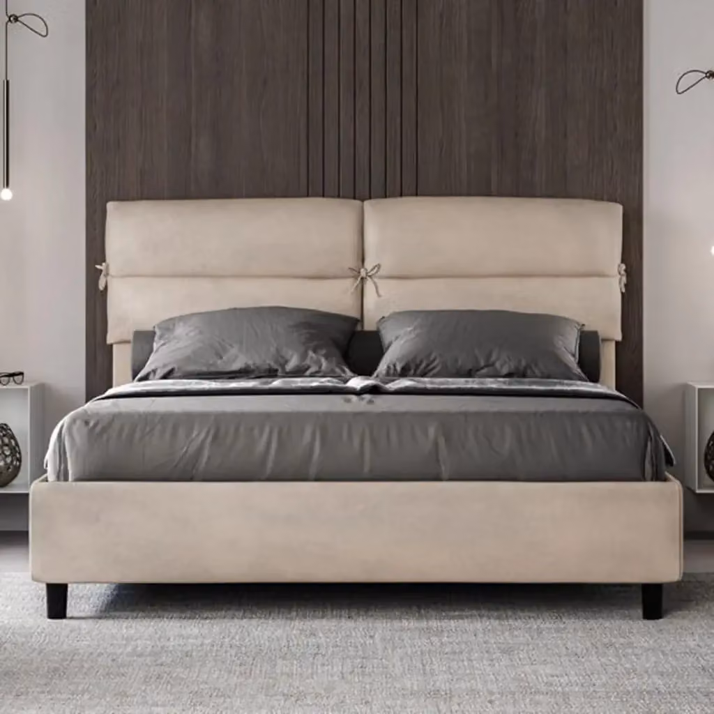 Letto matrimoniale contenitore Ityhome Nandy imbottito in microfibra colore sabbia L/P: 160 x 200 cm – 2