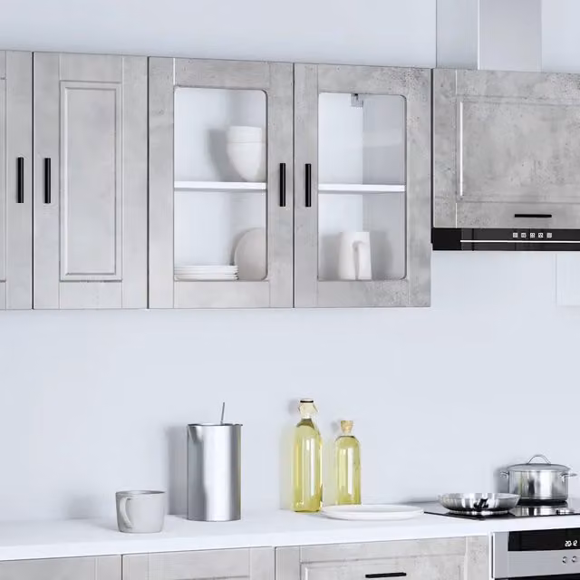 Pensile da cucina moderno vidaXL con ante in vetro e ripiani interni, colore grigio, L: 80 cm, H: 60 cm, P: 31 cm