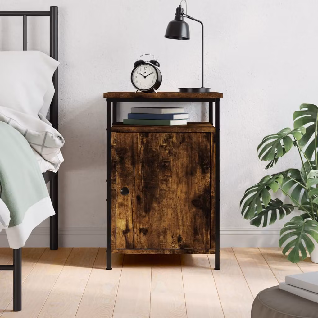 Comodino vidaXL in Rovere Fumo e Legno Multistrato, Design Moderno, L 40 cm x P 42 cm x H 60 cm