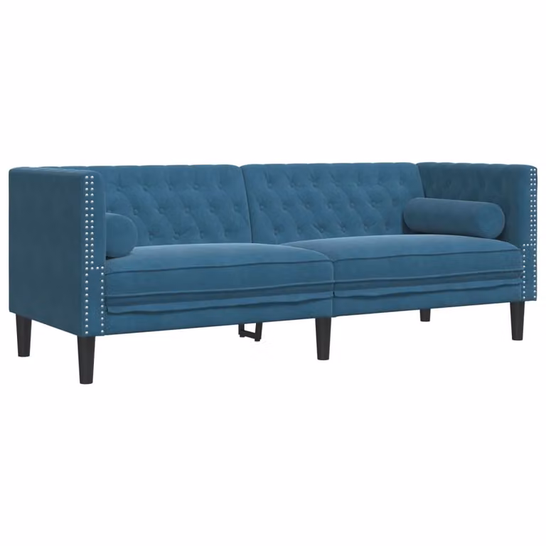 Maison Exclusive - Set divano Chesterfield a 3 posti con cuscini per il collo, in velluto blu